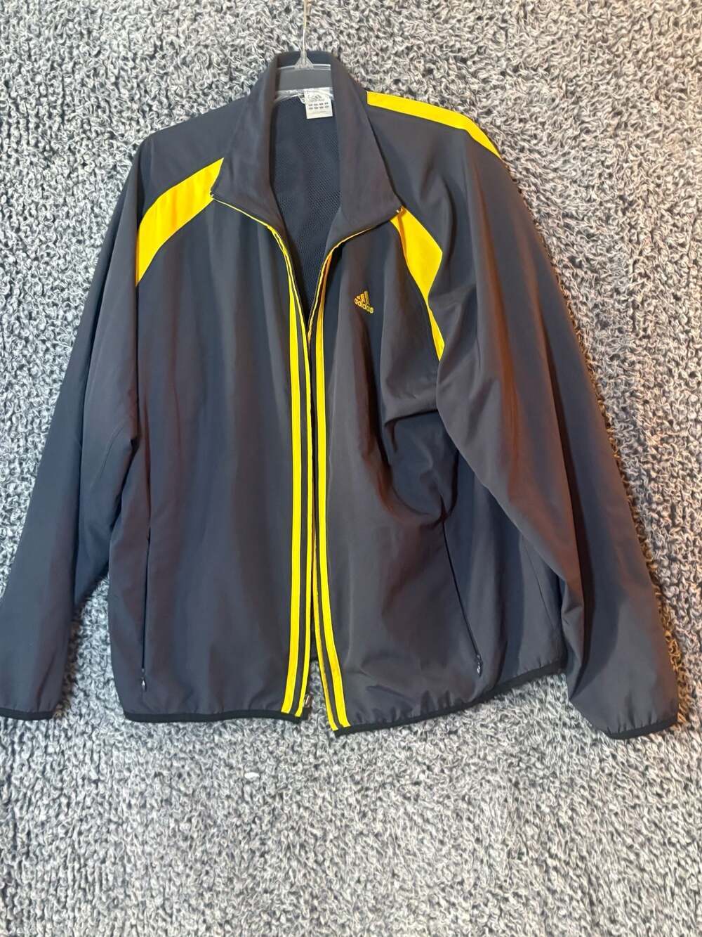 Adidas ClimaProof Full Zip Track Jacket Grey Yellow Size Large